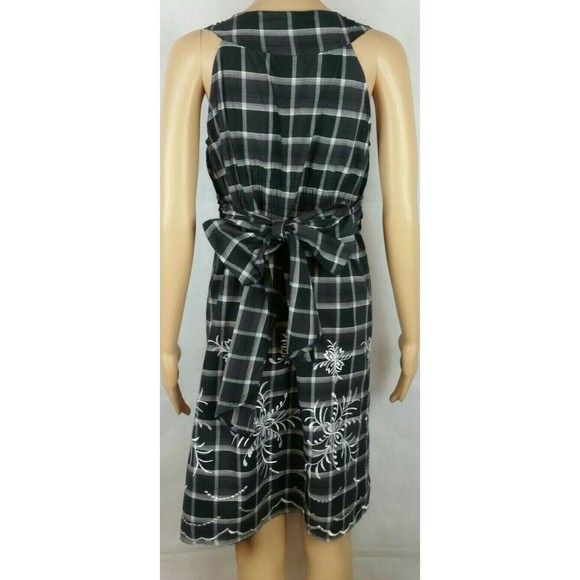 Greater Good Network Womens (M) Embroidered Cotton Sundress Black & White Plaid - Picture 6 of 12
